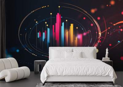 Abstract black background with Colorful charts and graphs with statistics to innovative analyze business potential and forecast future development of companies growth. Wall mural