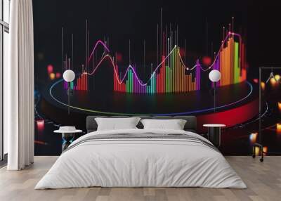 Abstract black background with Colorful charts and graphs with statistics to innovative analyze business potential and forecast future development of companies growth. Wall mural