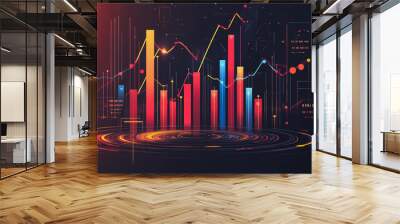 Abstract black background with Colorful charts and graphs with statistics to innovative analyze business potential and forecast future development of companies growth. Wall mural