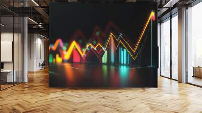 Abstract black background with Colorful charts and graphs with statistics to innovative analyze business potential and forecast future development of companies growth. Wall mural