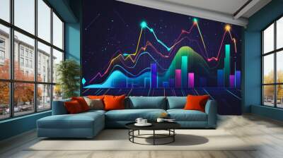 Abstract black background with Colorful charts and graphs with statistics to innovative analyze business potential and forecast future development of companies growth. Wall mural