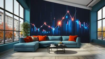 Abstract black background with Colorful charts and graphs with statistics to innovative analyze business potential and forecast future development of companies growth. Wall mural