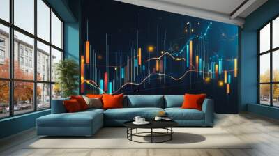 Abstract black background with Colorful charts and graphs with statistics to innovative analyze business potential and forecast future development of companies growth. Wall mural