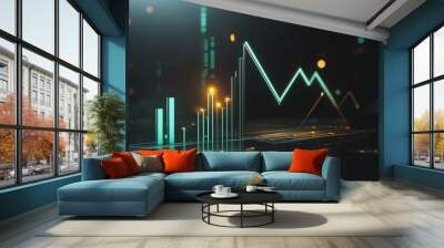 Abstract business black background with Colorful charts and graphs with statistics to innovative analyze business potential and forecast future development of companies growth. Wall mural