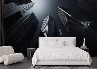 Abstract business team stands on the peak of success amid tall, innovative Smart city and graphs with statistics to analyze business potential and predict future developments in company growth.

 Wall mural