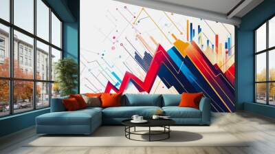 Abstract business team work stands on the peak of success amid tall, innovative Smart city and graphs with statistics to analyze business potential and predict future developments in company growth. Wall mural