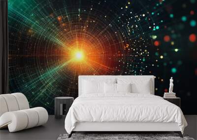 Abstract light explosion and network points, dot, earth's surface, digital background Innovation network points Earth's surface wave background digital wave information technology background Wall mural