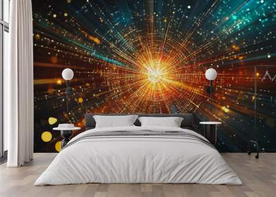 Abstract light explosion and network points, dot, earth's surface, digital background Innovation network points Earth's surface wave background digital wave information technology background Wall mural