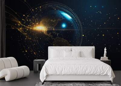 abstract network points, dot, earth's surface, digital background Innovation network points Earth's surface wave background Abstract digital wave background information technology background The backg Wall mural