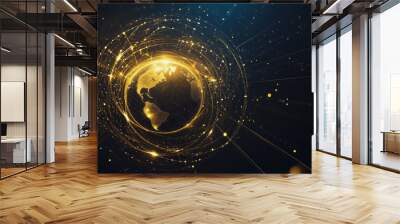 abstract network points, dot, earth's surface, digital background Innovation network points Earth's surface wave background Abstract digital wave background information technology background The backg Wall mural