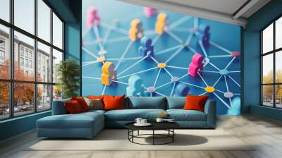 abstract professional business team people innovation connection of line from nail node to node on map background , networking concept Wall mural