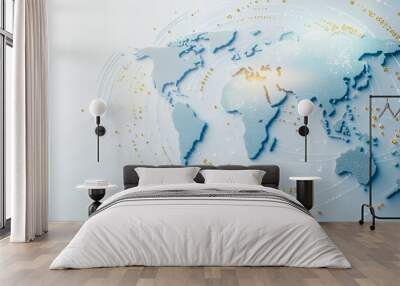 Abstract white background with Colorful business connection of line from nail node to node on world map background Innovation network points Earth's surface Wall mural