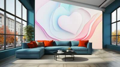 Abstract white background with pastel colorful 3D abstract background overlap layer on dark space with heart decoration. Modern graphic design element motion styl Wall mural