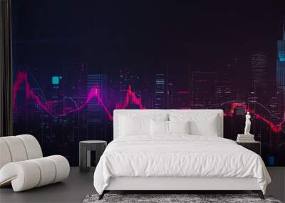 Abstract  with pastel colorful charts and graphs with statistics to analyze business potential and forecast future development of companies growth. with city skyline and modern building background Wall mural