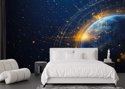 background Innovation network points Earth's surface wave background Abstract digital wave background information technology background The background is the background. gradient wave digital wave ban Wall mural