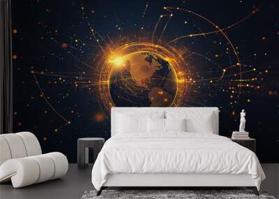 background Innovation network points Earth's surface wave background Abstract digital wave background information technology background The background is the background. gradient wave digital wave ban Wall mural