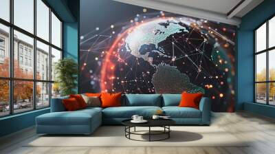 background Innovation network points Earth's surface wave background Abstract digital wave background information technology background The background is the background. gradient wave digital wave ban Wall mural