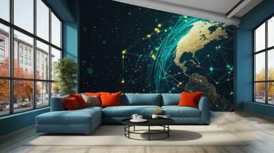 background Innovation network points Earth's surface wave background Abstract digital wave background information technology background The background is the background. gradient wave digital wave ban Wall mural