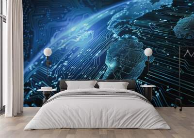 background network points Earth's surface wave background Abstract digital wave background information technology background The background is the background. gradient wave digital wave ban	 Wall mural