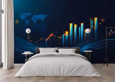 Charts and graphs with statistics for innovation Digital analyzes business potential and predicts future developments in the company's growth. Abstract black background Wall mural