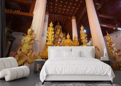 Golden Buddha statue in thailand temple Wall mural