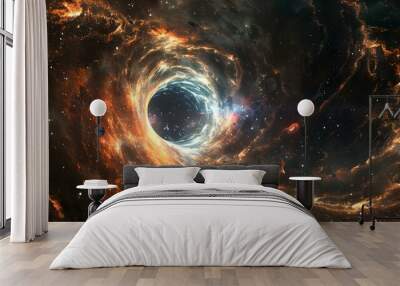 A cosmic nebula with stars and alien textures against a black sky Wall mural