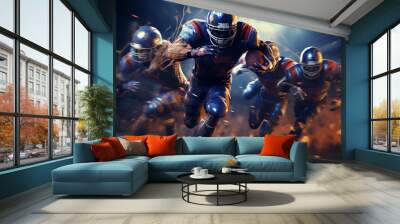 Craft a dynamic blurred background for a football game, highlighting the players in motion during a decisive play. Wall mural