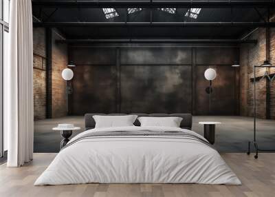 Industrial loft style empty old warehouse interior,brick wall Wall mural