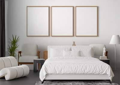 Interior of modern living room with two empty frames on the wall, 3d render Wall mural