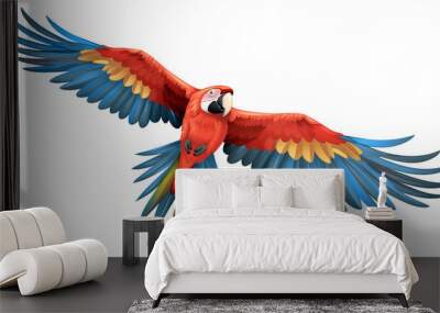 Scarlet macaw parrot flying isolated on transparent background Wall mural