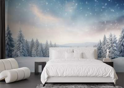 Winter landscape with snow and fir trees as vintage christmas wallpaper Wall mural