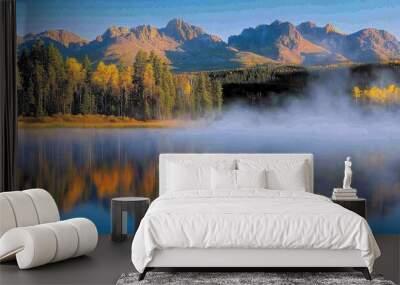 A beautiful mountain range with a lake in the foreground Wall mural