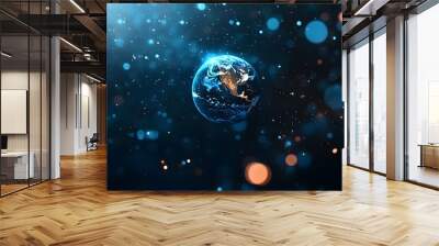 A stunning view of the Earth surrounded by cosmic elements, showcasing vibrant colors and a sense of depth in the universe. Wall mural