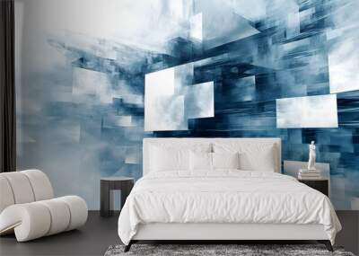 Abstract blue digital design, white background Wall mural