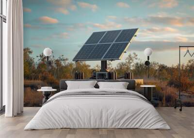 Captivating Solar Tracker Showcasing Renewable Energy Innovation in the Natural Landscape Wall mural