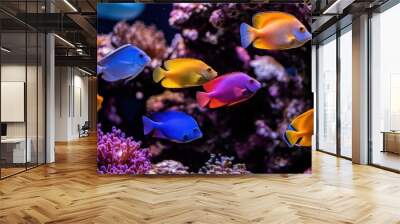 Colorful tropical fish swimming among vibrant coral reefs. Wall mural