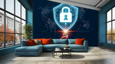 Cyber security concept, information security and encryption, secure access to user's personal information, secure Internet access, cybersecurity. Developing network security system. Wall mural