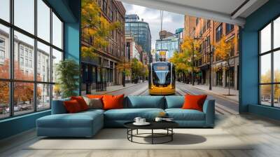 Tram in urban setting with autumn foliage Wall mural