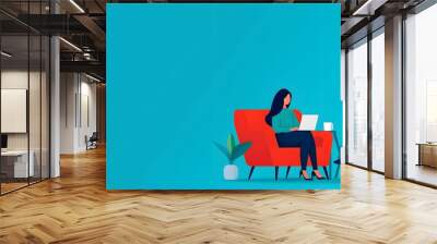 Two women collaborating in a vibrant workspace, surrounded by plants, showcasing teamwork and creativity in a modern environment. Wall mural