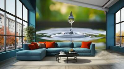 Water droplet creating ripples, nature background, serene and calming atmosphere. Wall mural