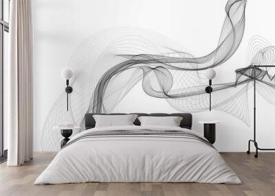 Abstract background with monochrome wave lines on white background. Wall mural