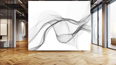 Abstract background with monochrome wave lines on white background. Wall mural