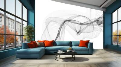 Abstract background with monochrome wave lines on white background. Wall mural