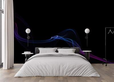 Dark abstract background with a glowing abstract waves Wall mural