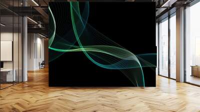 Dark abstract background with a glowing abstract waves Wall mural