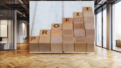 Wooden blocks on white wooden background. Business concept. Wall mural