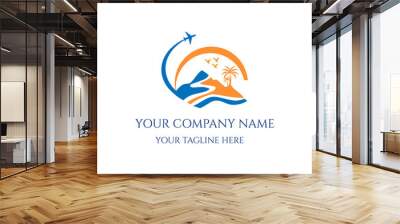 tour travel agency logo design vector with airplane Wall mural