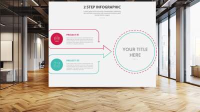 2 points template infographic outline style with 2 point stage or step comparison template with big circle and arrow box join container for slide presentation Wall mural