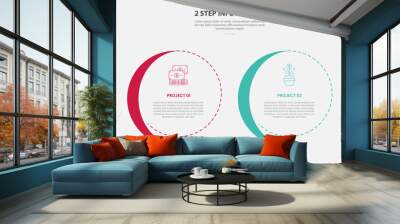 2 points template infographic outline style with 2 point stage or step comparison template with big circle and slice shape accessories for slide presentation Wall mural