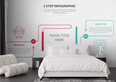 2 points template infographic outline style with 2 point stage or step comparison template with creative container box with arrow line direction for slide presentation vector Wall mural